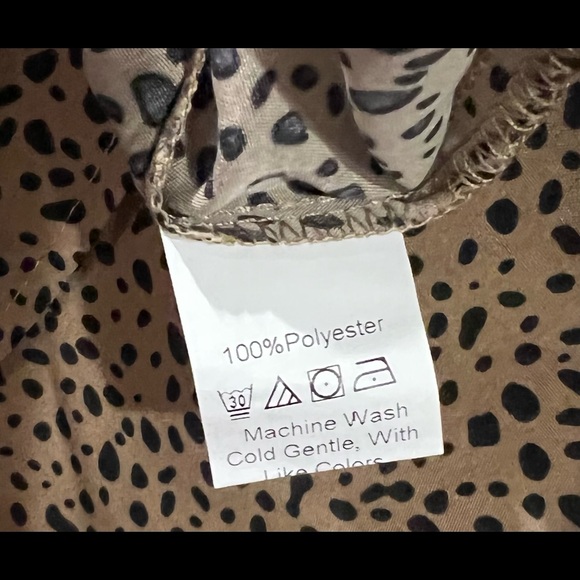 SHEIN Dalmatian Print Tie Neck Smock Dress Khaki - Picture 14 of 15